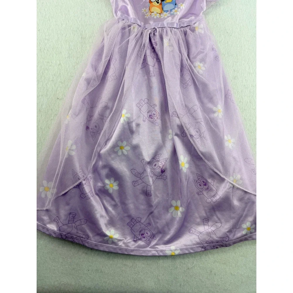 Bluey Bingo Girls Purple Nightgown Dress Mesh Overlay Daisy Floral Size 4T
